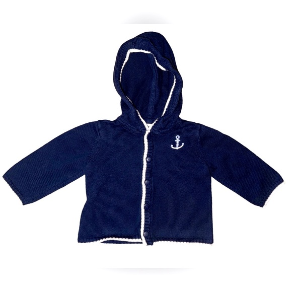 Janie and Jack Hooded Cardigan Sweater Nautical Anchor Baby Boy 6-12 Months. - Picture 1 of 4